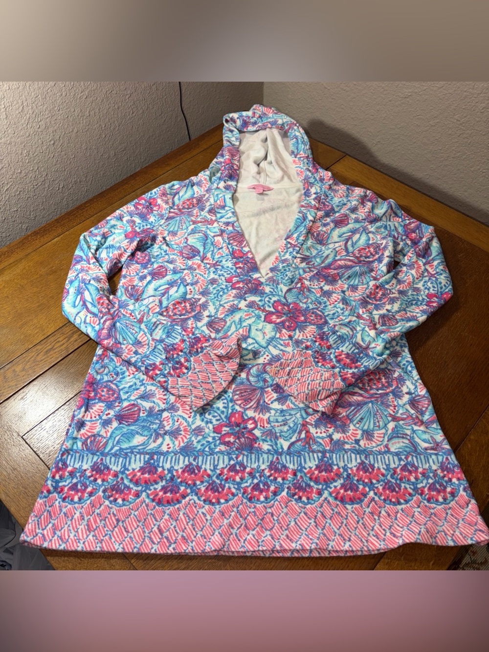 Lilly Pulitzer Pink Blue Floral Hooded Swim Coverup
